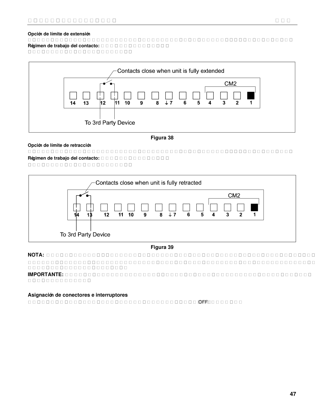 Chief Manufacturing CM2L40 Asignación de conectores e interruptores, Opción de límite de extensión 