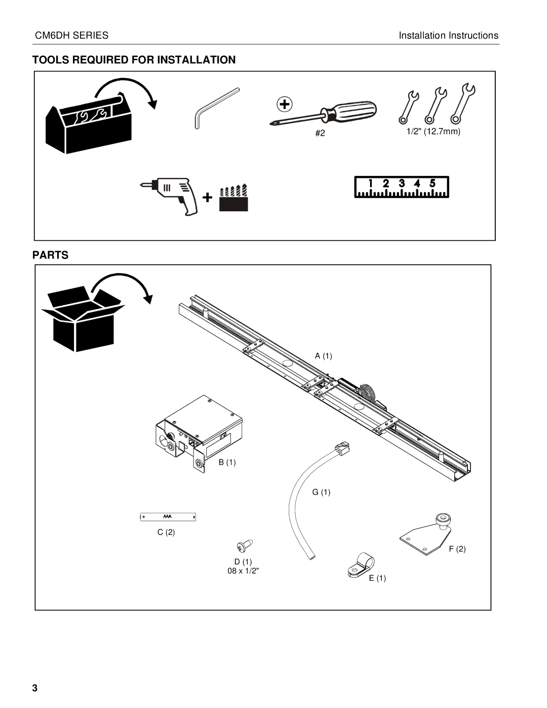 Chief Manufacturing CM6DH installation instructions Tools Required for Installation, Parts 