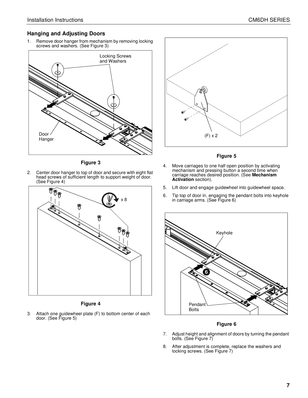 Chief Manufacturing CM6DH installation instructions Hanging and Adjusting Doors 