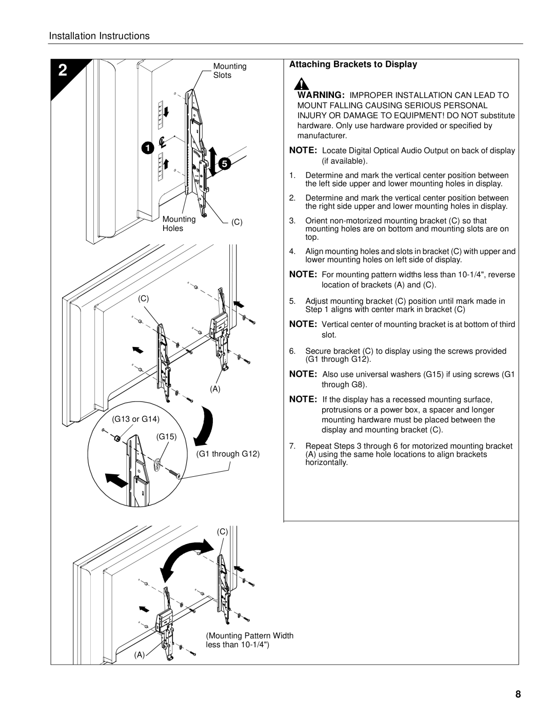 Chief Manufacturing CM8 installation instructions Attaching Brackets to Display 