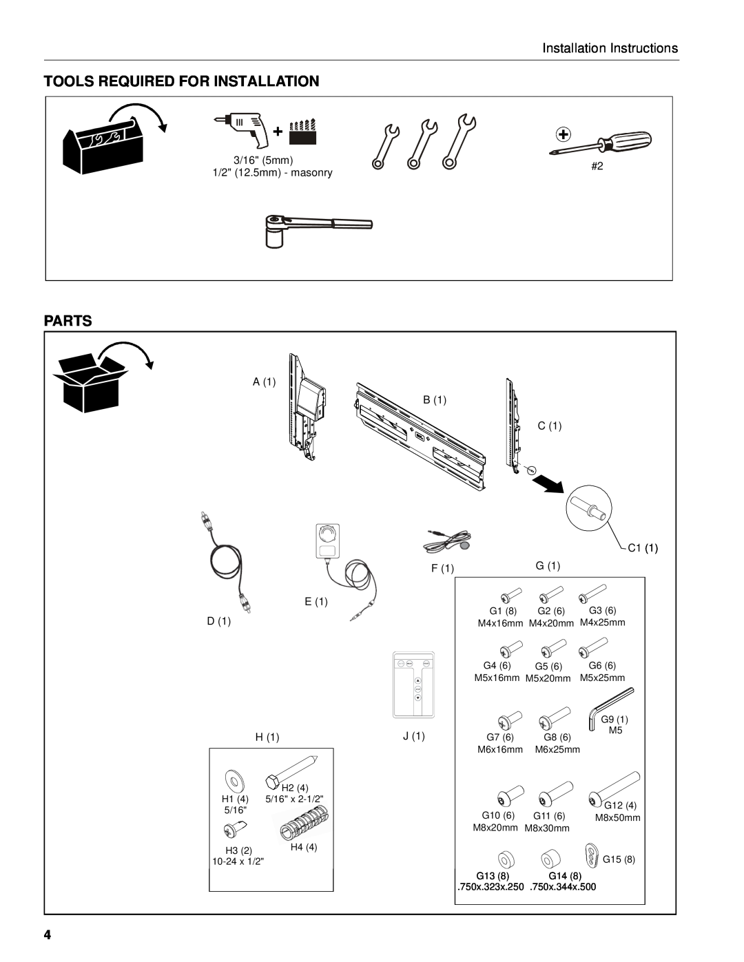 Chief Manufacturing CM8 installation instructions Tools Required For Installation, Parts, Installation Instructions 