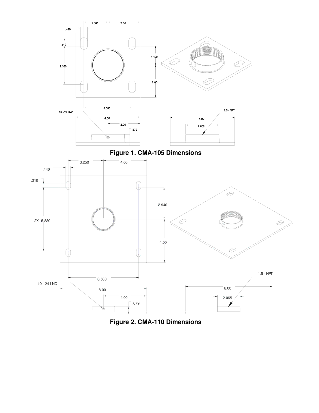 Chief Manufacturing CMA-115, CMA-110 installation instructions CMA-105 Dimensions 