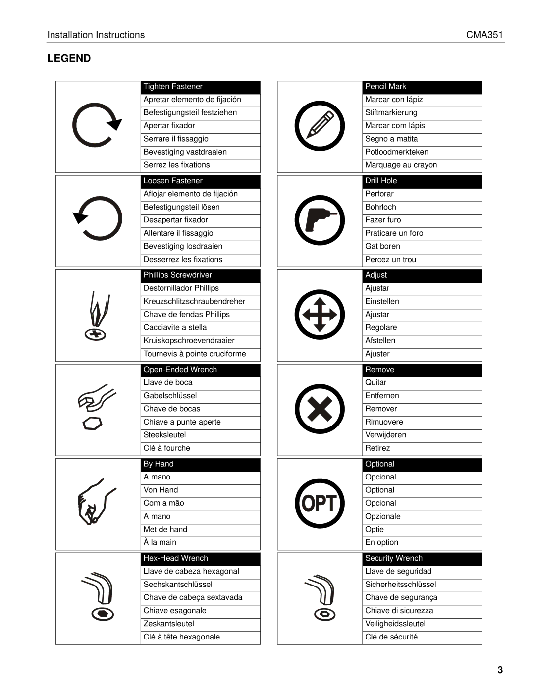 Chief Manufacturing installation instructions Installation Instructions CMA351 