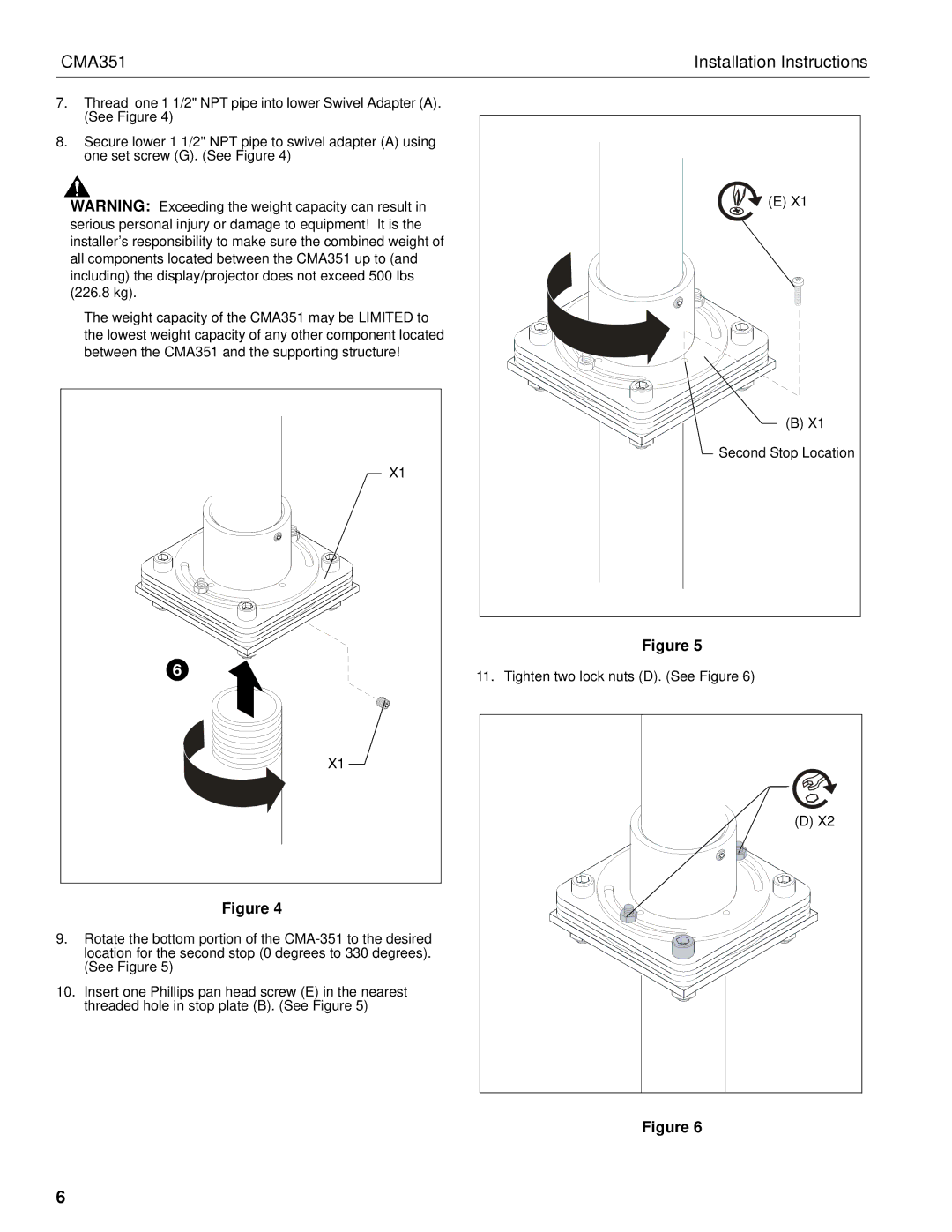 Chief Manufacturing CMA351 installation instructions Tighten two lock nuts D. See Figure 