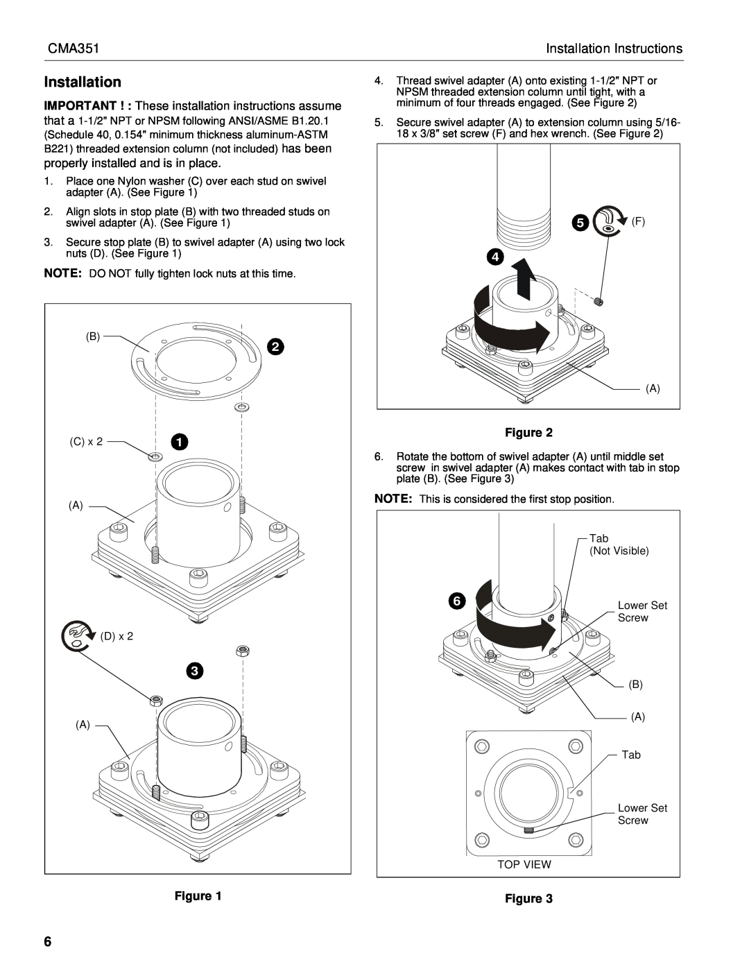 Chief Manufacturing CMA351 IMPORTANT ! These installation instructions assume, Installation Instructions 