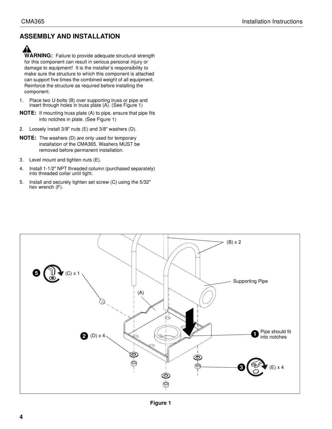 Chief Manufacturing CMA365 installation instructions Assembly and Installation 