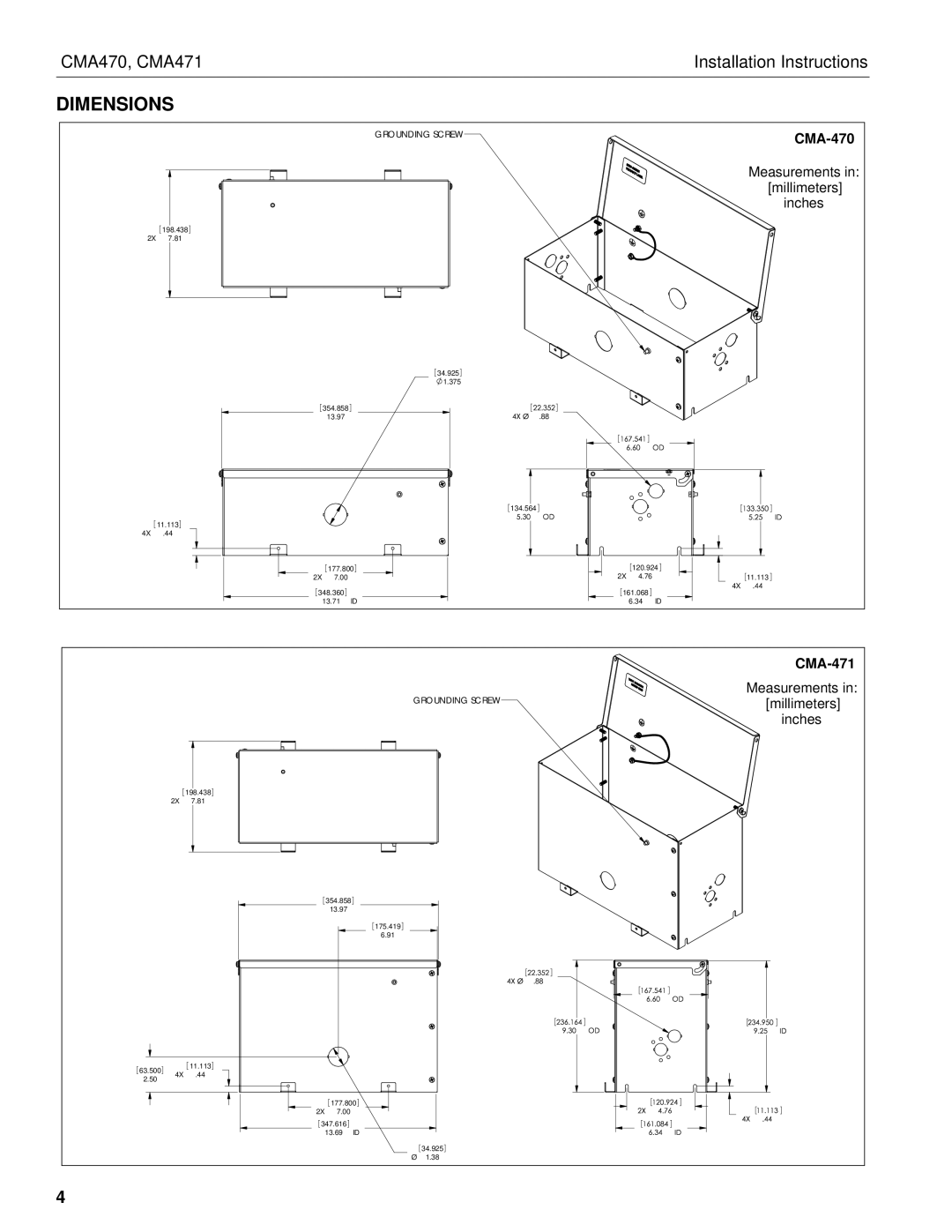 Chief Manufacturing CMA471, CMA470 installation instructions Dimensions, CMA-470 