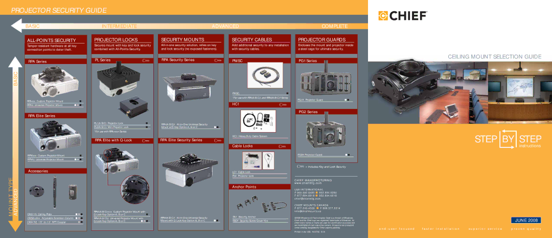 Chief Manufacturing RPAxxx manual ALL-POINTS Security, Projector Locks, Security Mounts, Security Cables, Projector Guards 