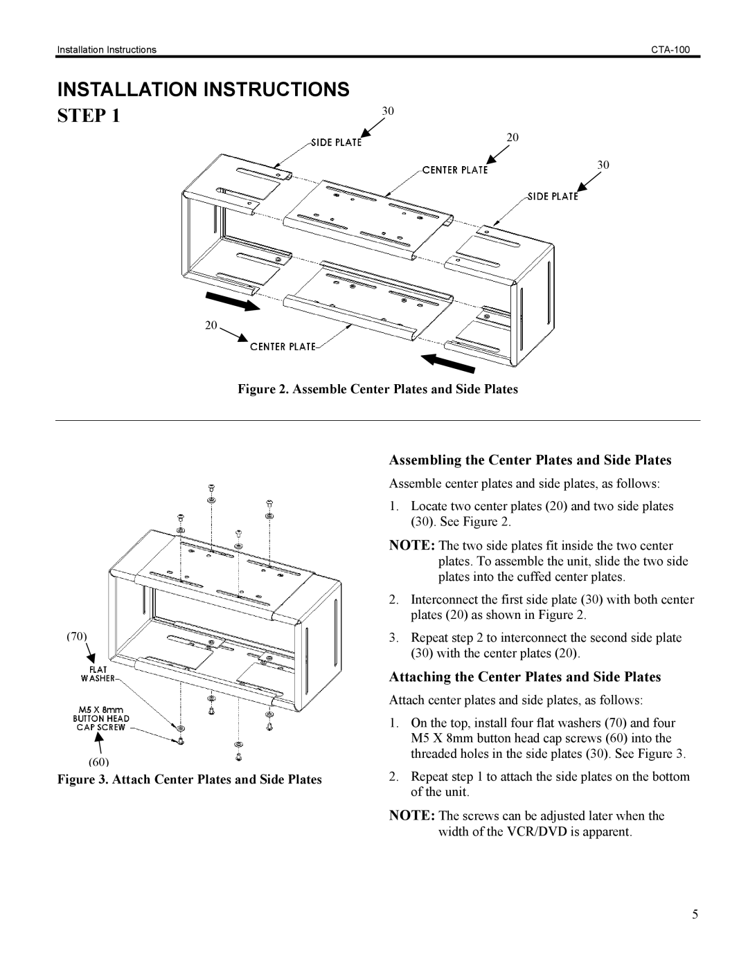 Chief Manufacturing CTA-100 Installation Instructions, Step, Assembling the Center Plates and Side Plates 