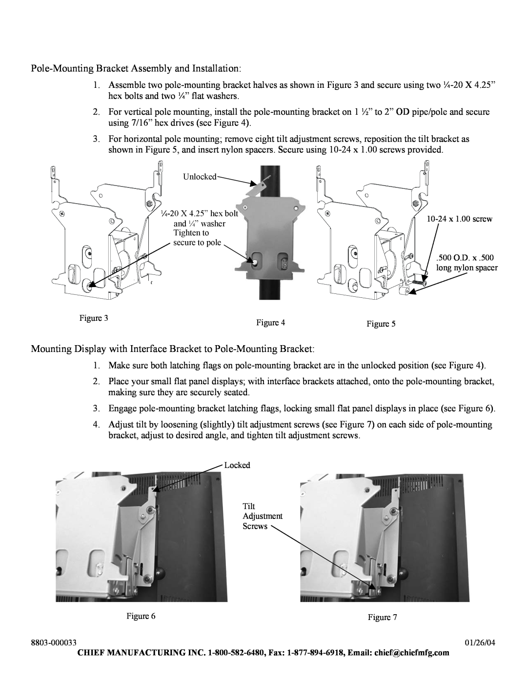Chief Manufacturing FDP Series installation instructions Pole-MountingBracket Assembly and Installation 