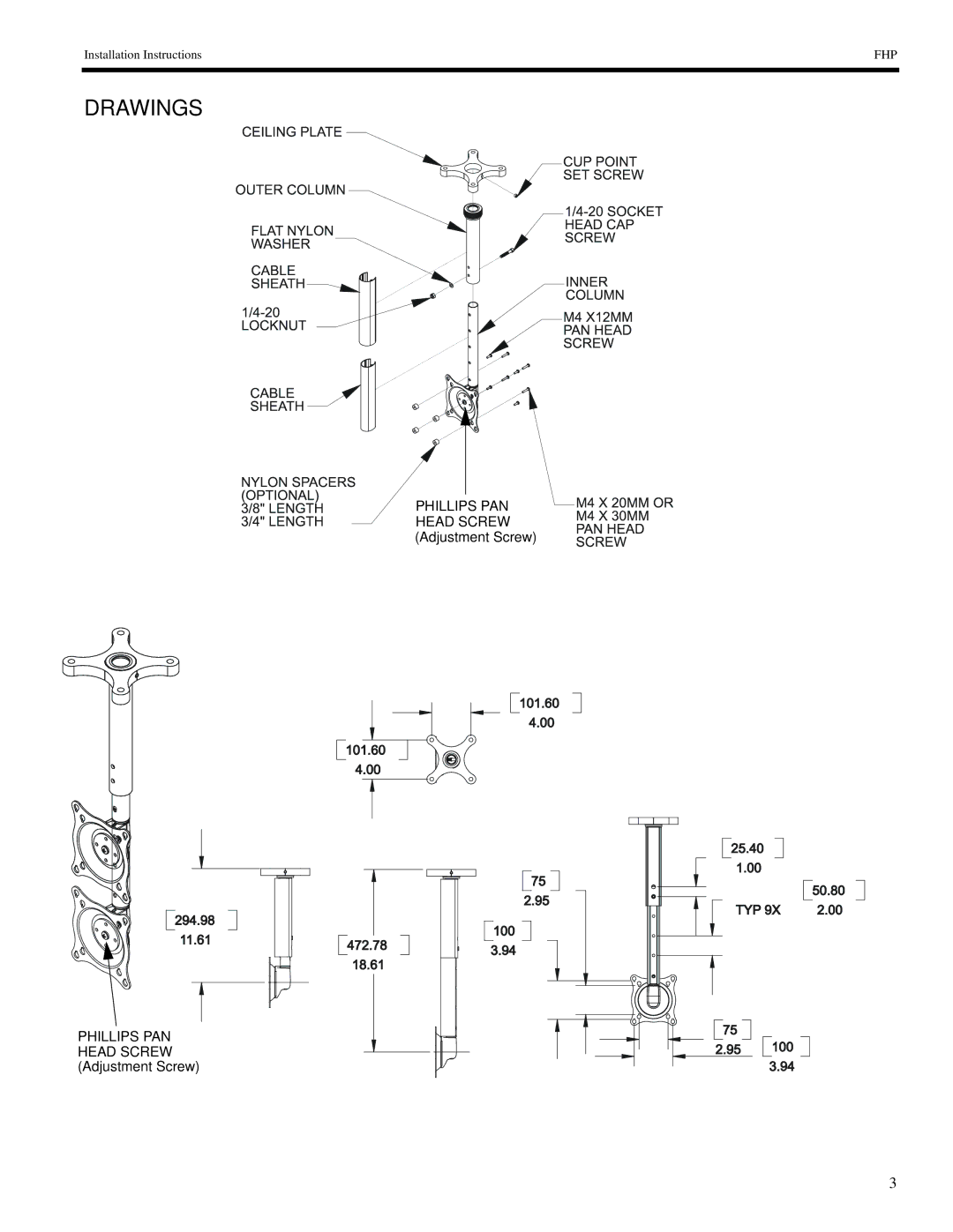 Chief Manufacturing FHP18-110 installation instructions Drawings 