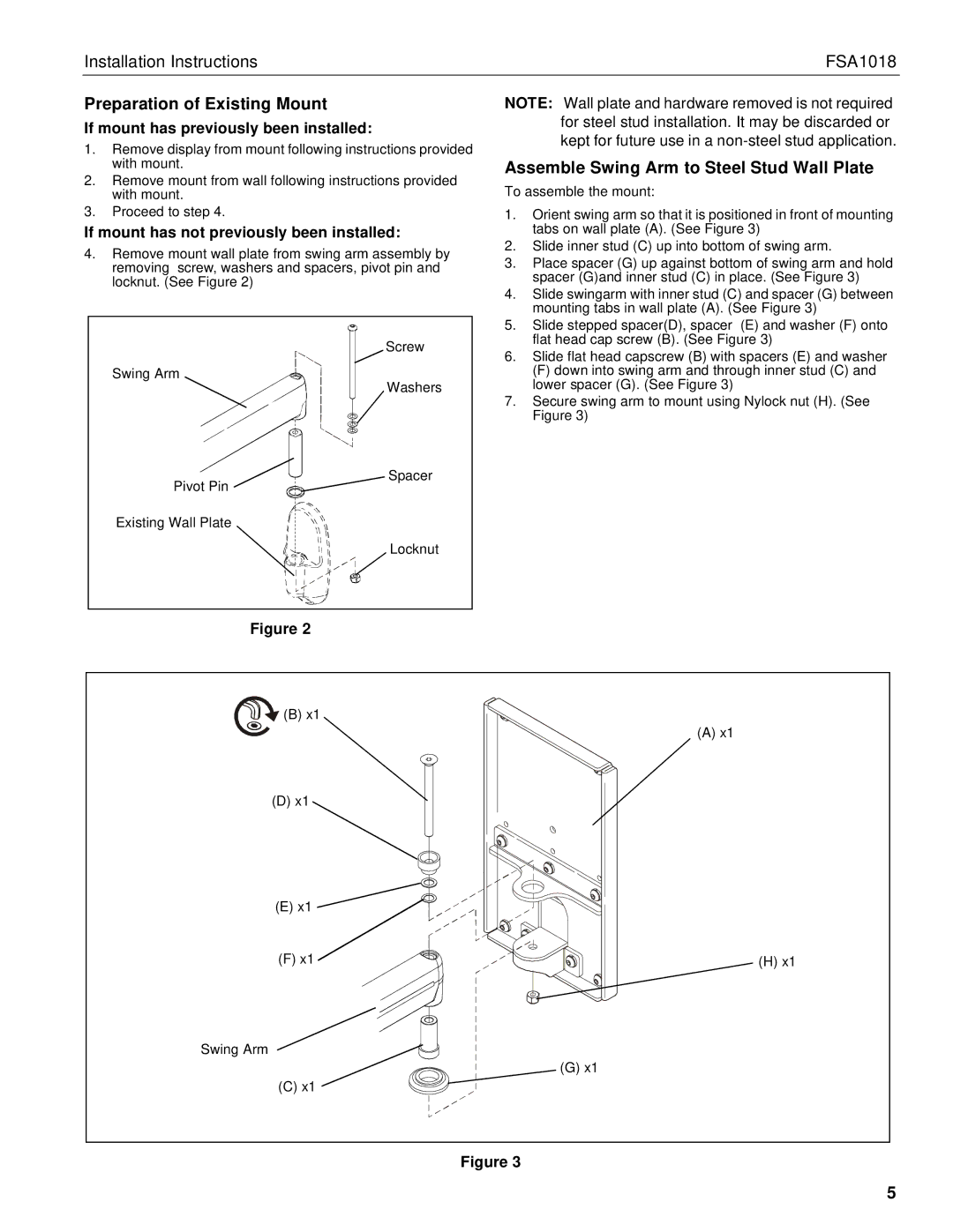 Chief Manufacturing FSA1018 Preparation of Existing Mount, Assemble Swing Arm to Steel Stud Wall Plate 