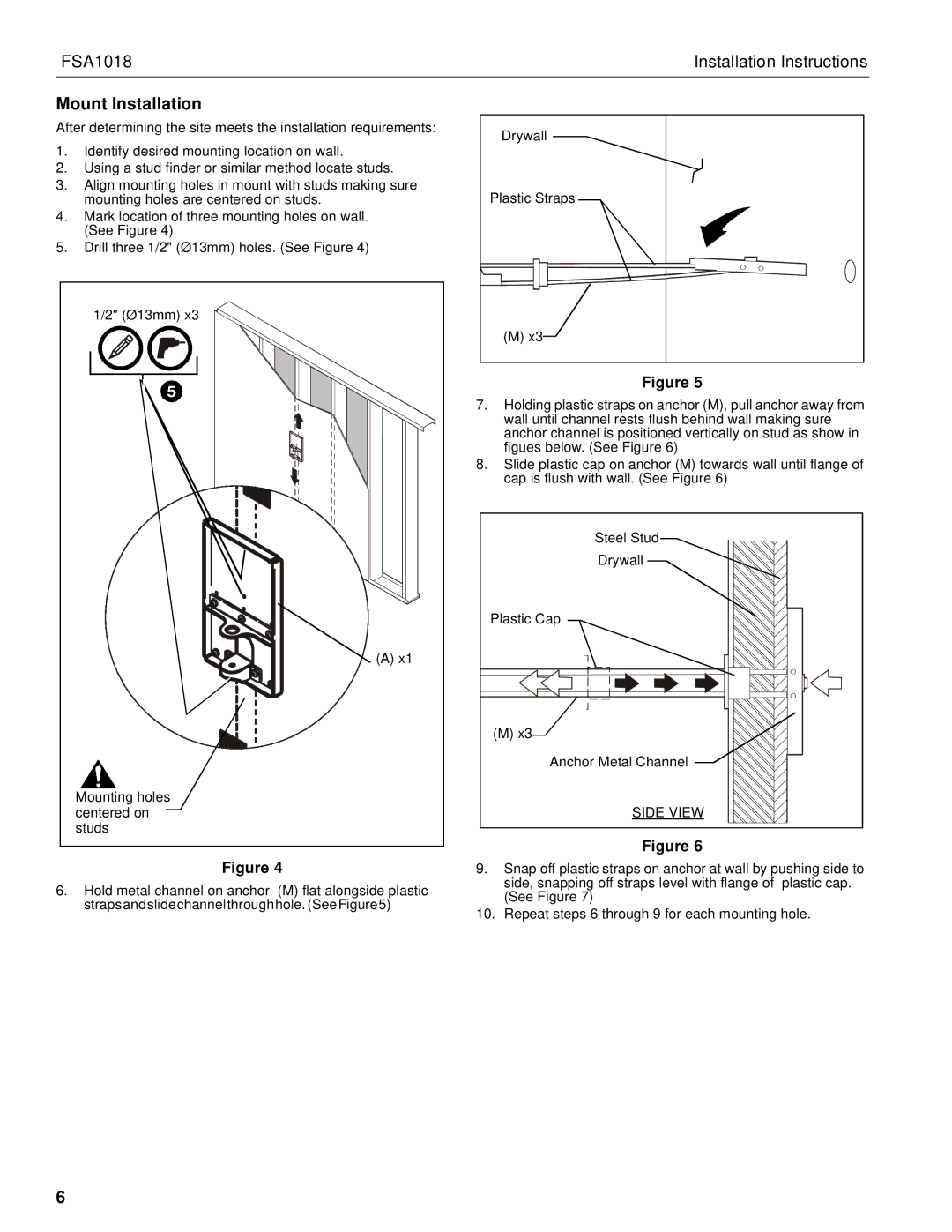 Chief Manufacturing FSA1018 installation instructions Mount Installation, Side View 