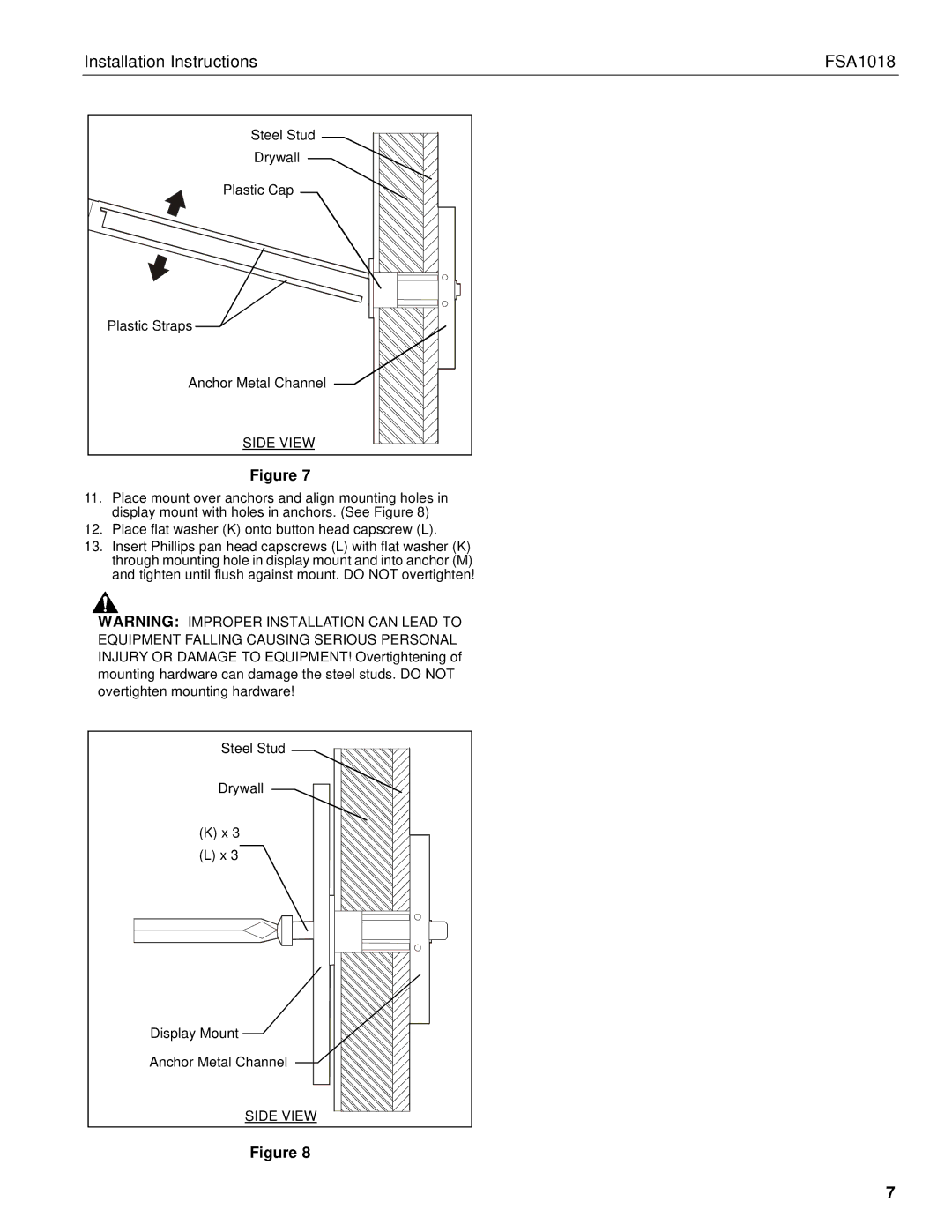 Chief Manufacturing FSA1018 installation instructions Drywall 