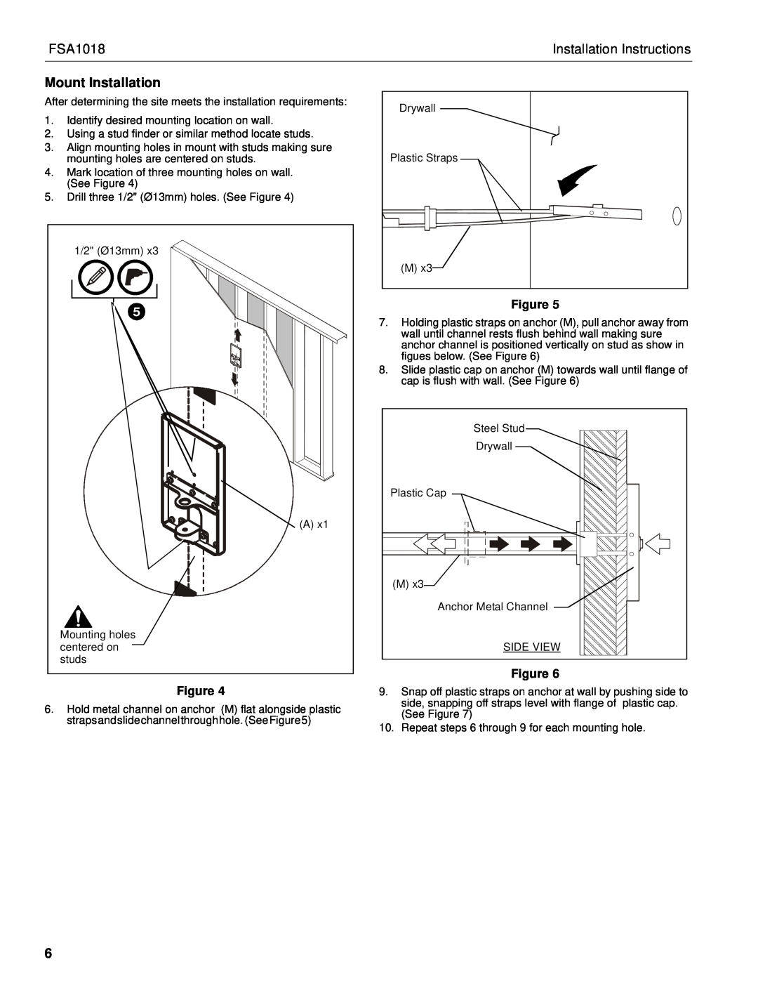 Chief Manufacturing FSA1018 installation instructions Mount Installation, Installation Instructions 