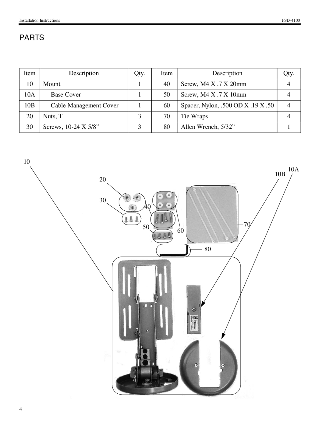 Chief Manufacturing FSD-4100 installation instructions Parts 