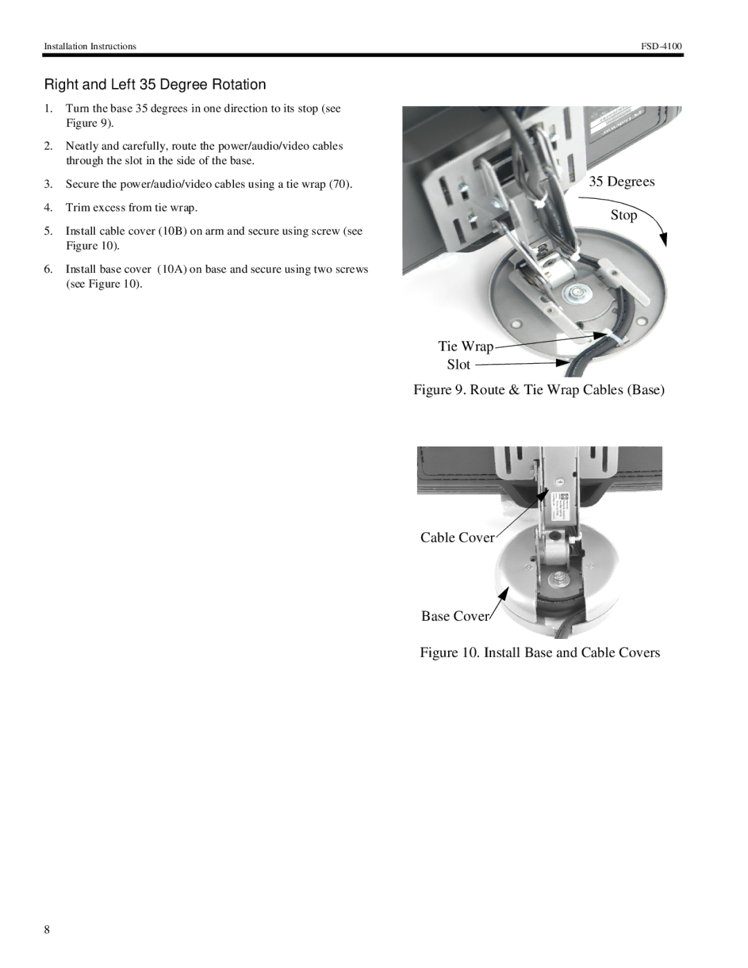 Chief Manufacturing FSD-4100 Right and Left 35 Degree Rotation, Route & Tie Wrap Cables Base Cable Cover Base Cover 