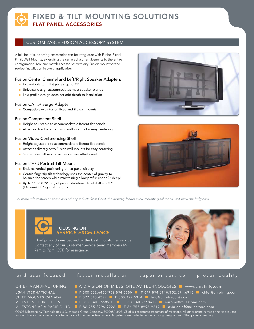 Chief Manufacturing Fusion Series manual Flat Panel Accessories, Customizable Fusion Accessory System, Focusing On 