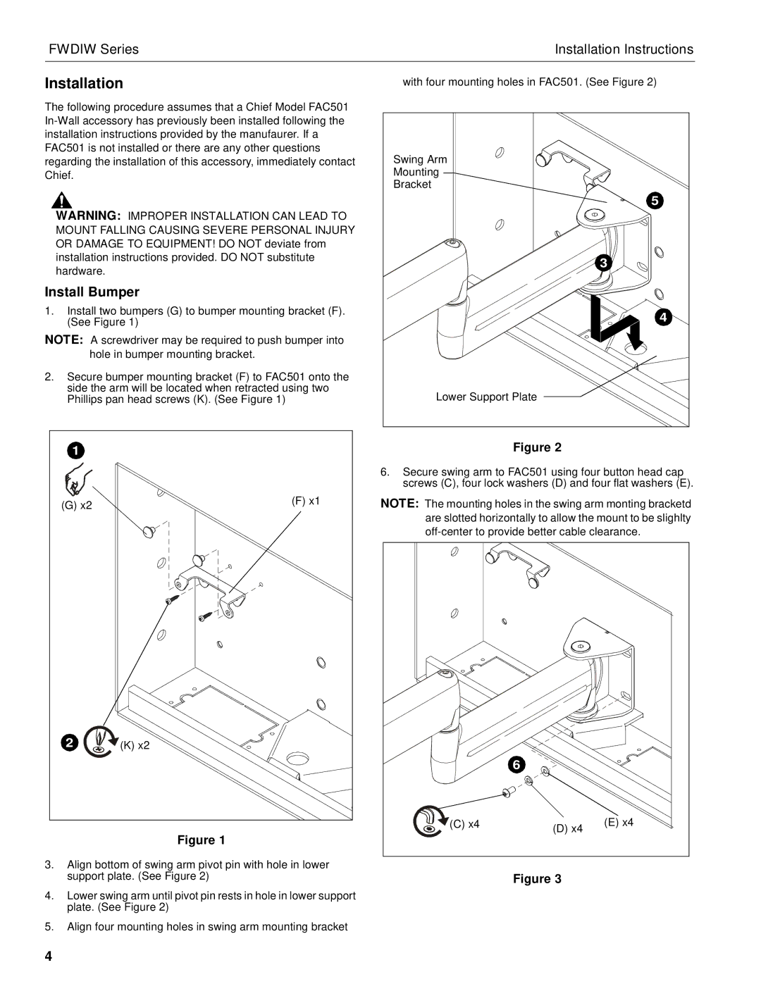 Chief Manufacturing FWDIW-I Series installation instructions Installation, Install Bumper 