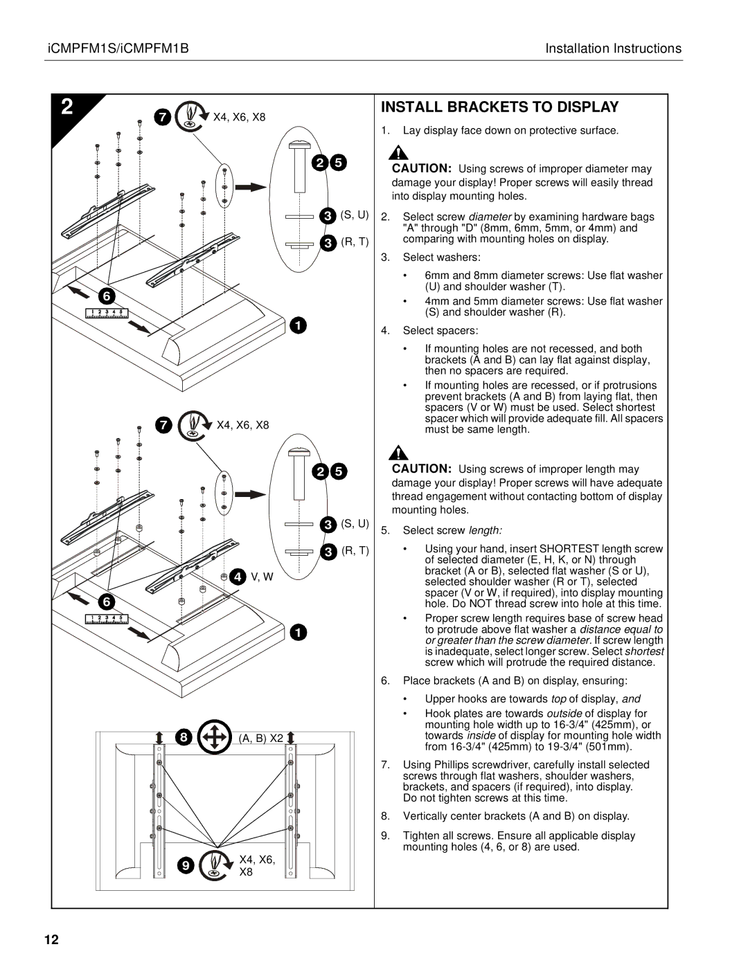 Chief Manufacturing ICMPFM1S, ICMPFM1B manual Install Brackets to Display 