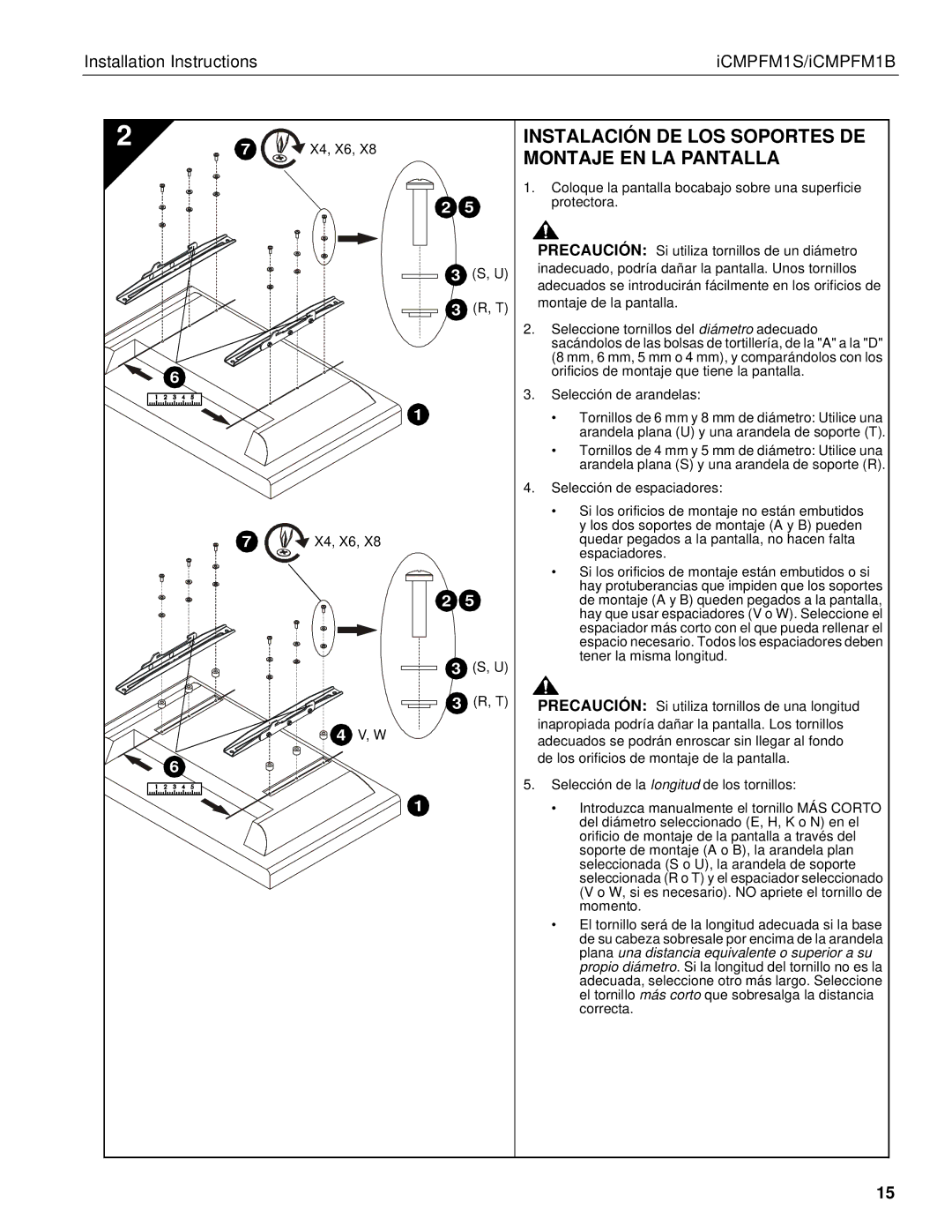 Chief Manufacturing ICMPFM1B, ICMPFM1S manual Instalación DE LOS Soportes DE Montaje EN LA Pantalla 