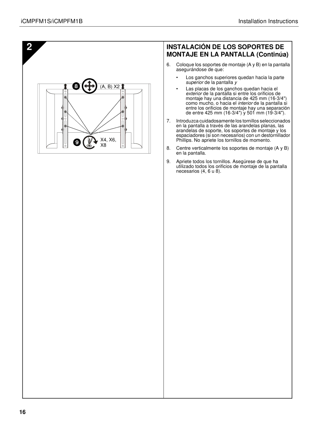 Chief Manufacturing ICMPFM1B manual ICMPFM1S/iCMPFM1B Installation Instructions 