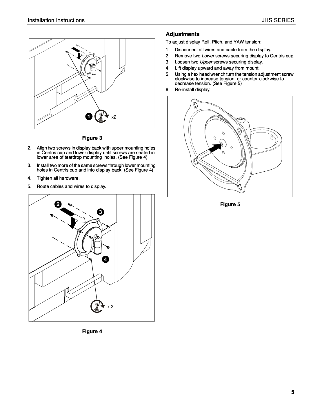 Chief Manufacturing JHS Series installation instructions Adjustments, Installation Instructions, Jhs Series 