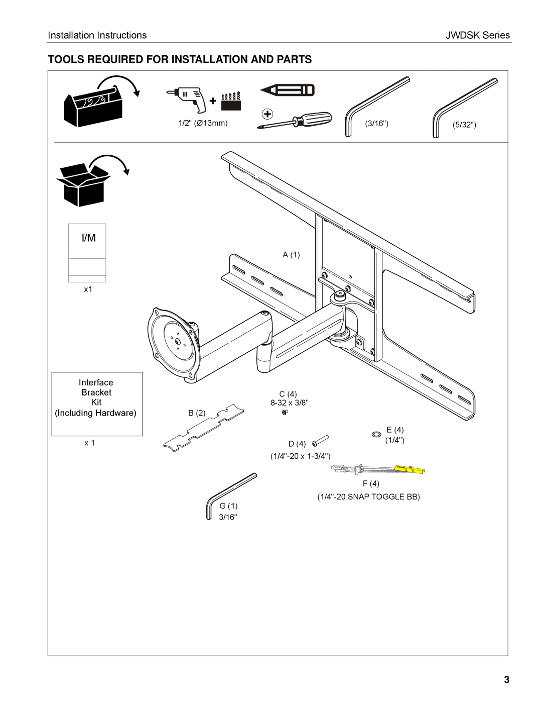 Chief Manufacturing JWDSK installation instructions Tools Required for Installation and Parts 