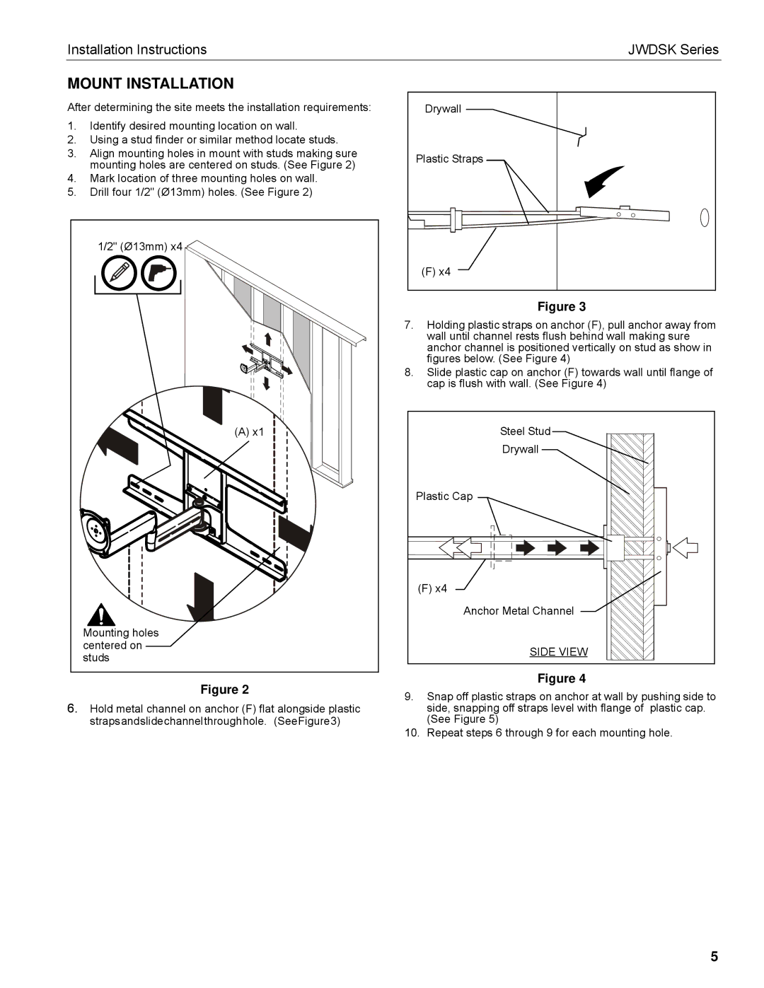 Chief Manufacturing JWDSK installation instructions Mount Installation, Side View 