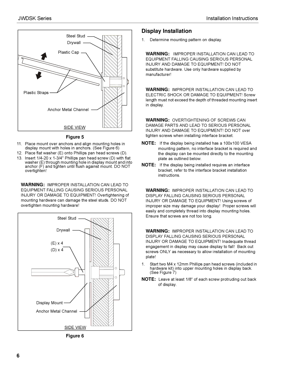 Chief Manufacturing JWDSK installation instructions Display Installation 