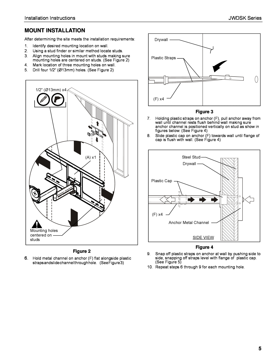 Chief Manufacturing installation instructions Mount Installation, Installation Instructions, JWDSK Series 