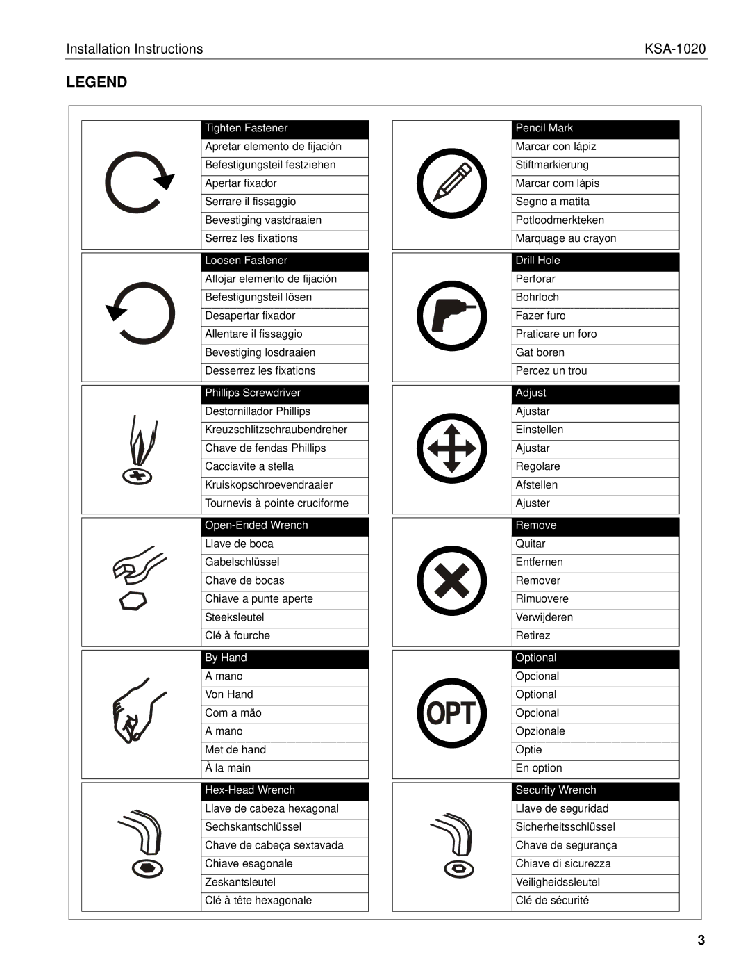 Chief Manufacturing installation instructions Installation Instructions KSA-1020 