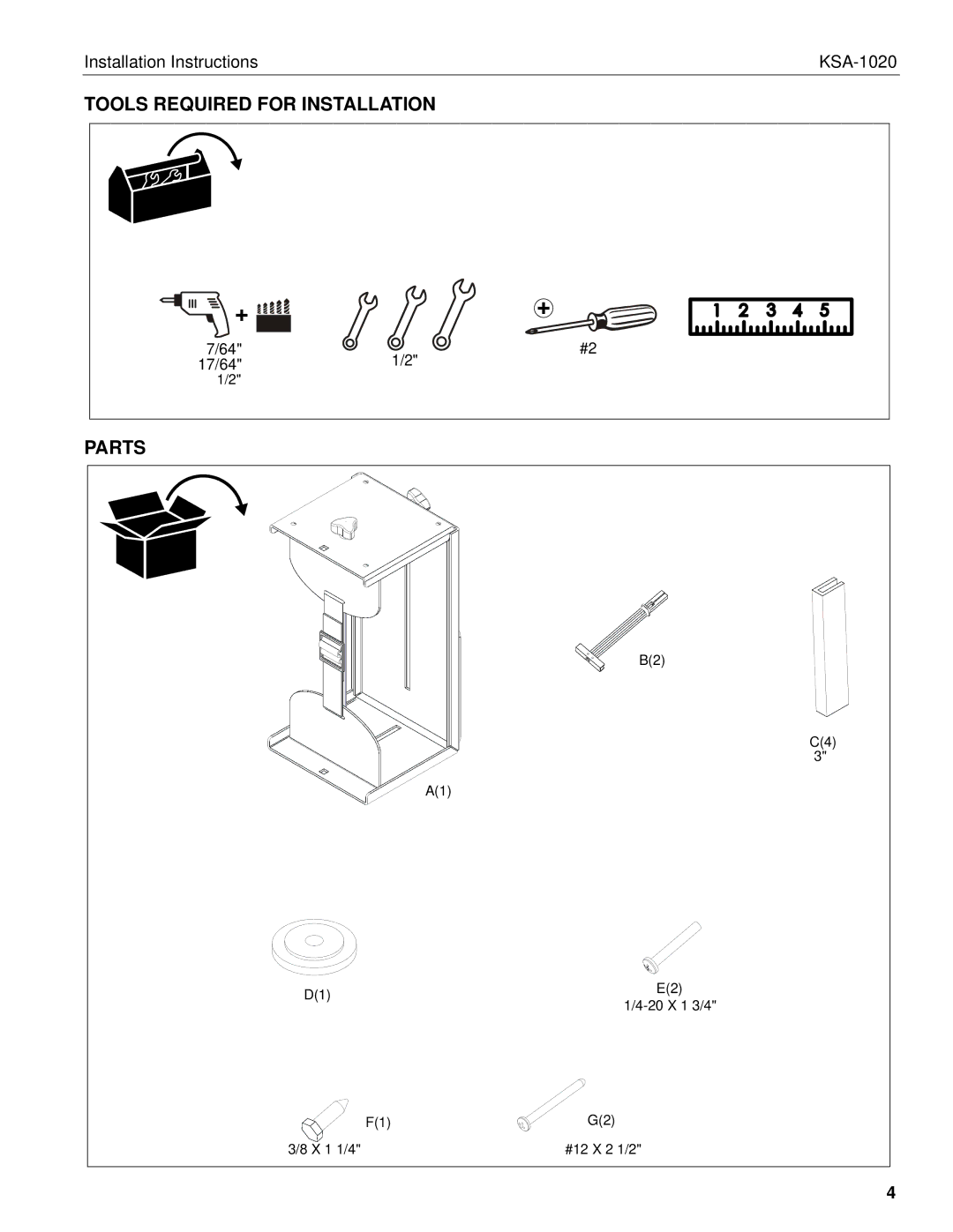 Chief Manufacturing KSA-1020 installation instructions Tools Required for Installation 