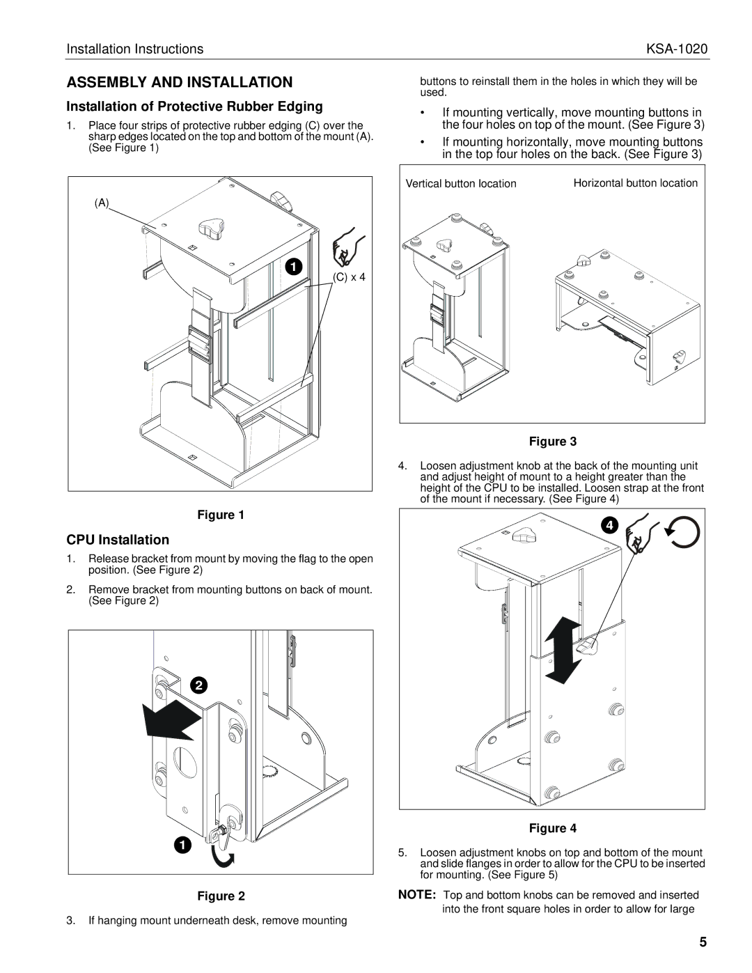 Chief Manufacturing KSA-1020 Assembly and Installation, Installation of Protective Rubber Edging, CPU Installation 