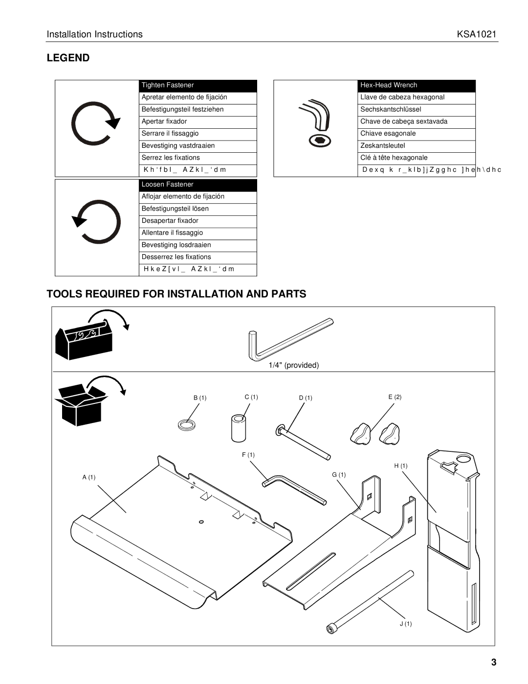 Chief Manufacturing Tools Required for Installation and Parts, Installation Instructions KSA1021 