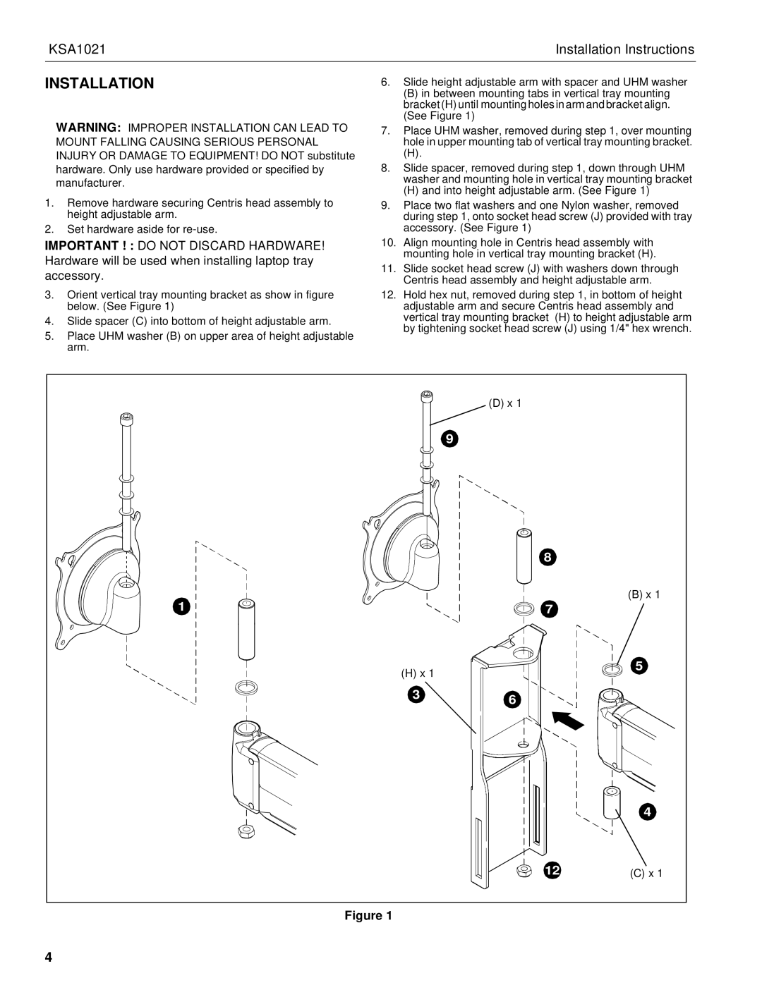 Chief Manufacturing KSA1021 installation instructions Installation 