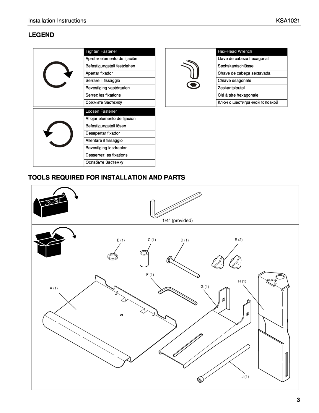 Chief Manufacturing KSA1021 Tools Required For Installation And Parts, Installation Instructions, Tighten Fastener 