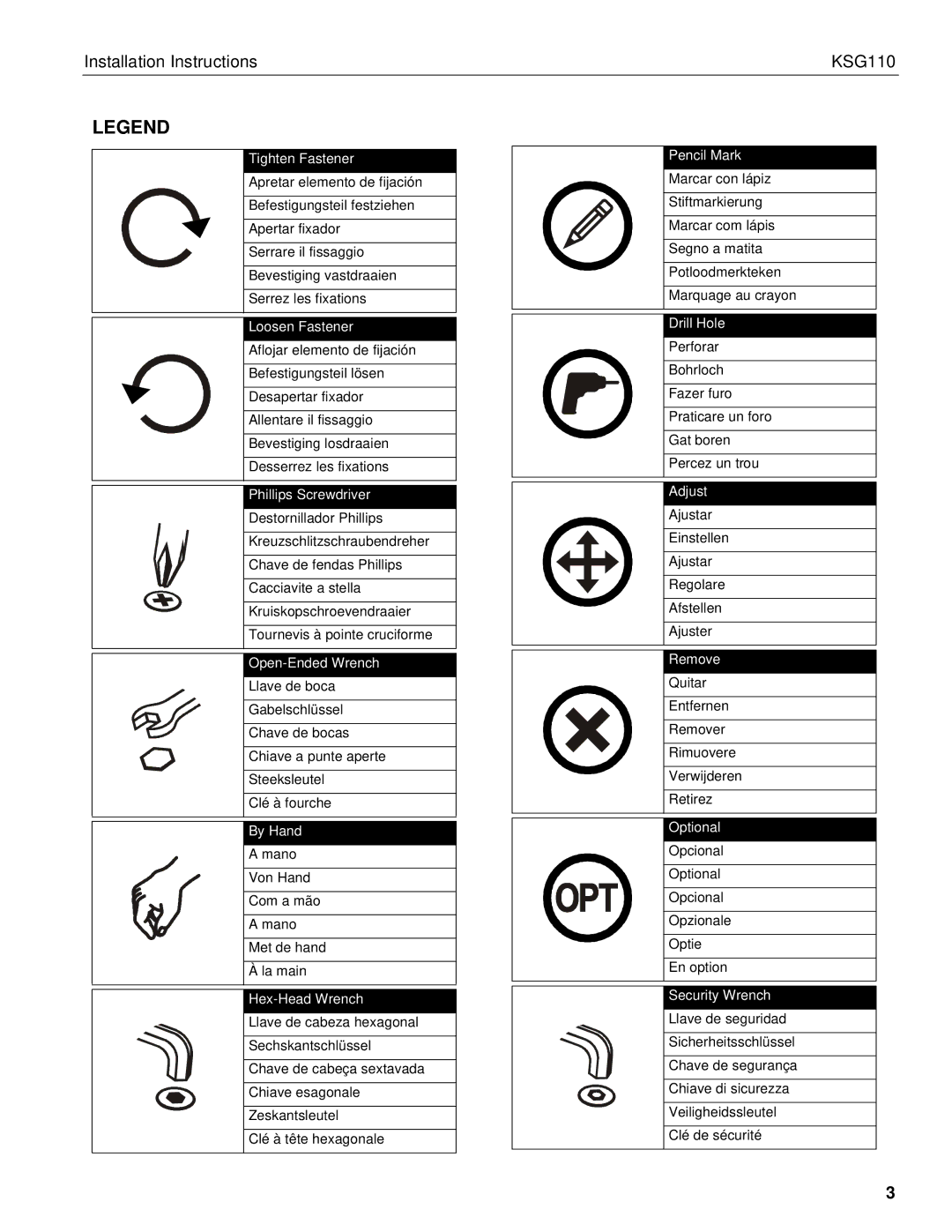 Chief Manufacturing installation instructions Installation Instructions KSG110 