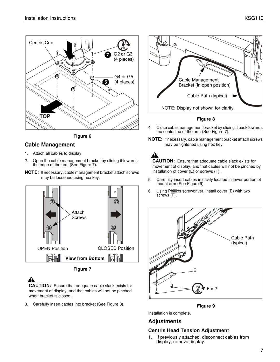 Chief Manufacturing KSG110 installation instructions Centris Head Tension Adjustment, View from Bottom 