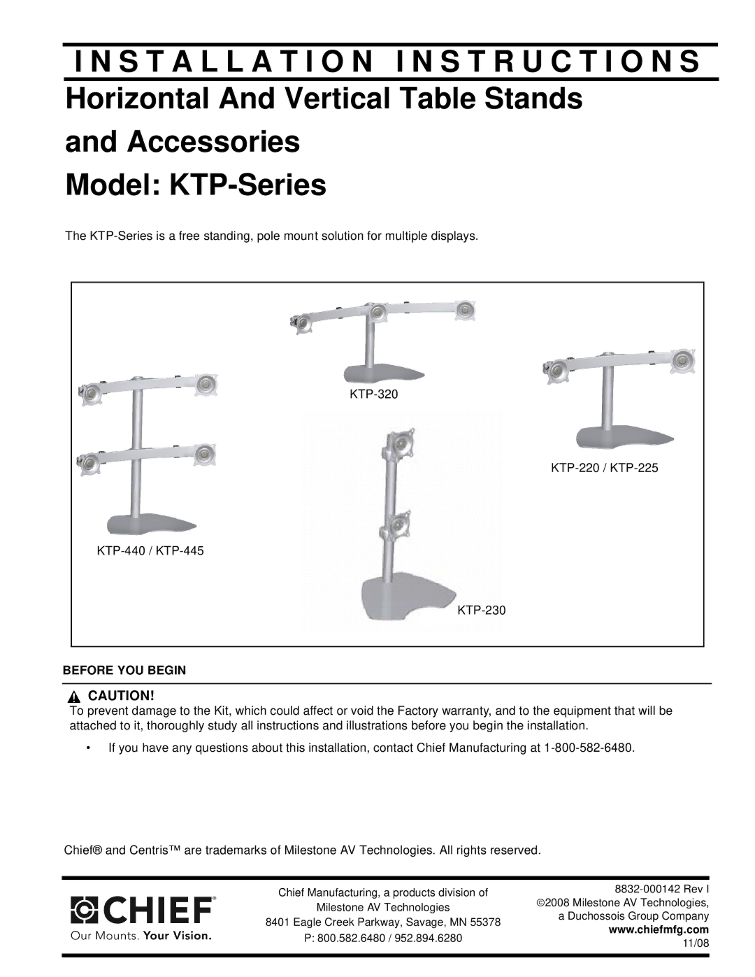 Chief Manufacturing KTP-Series installation instructions Installation I N S T R U C T I O N S 