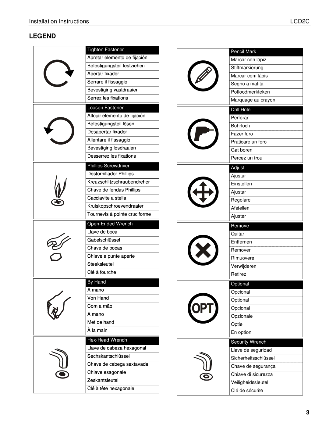 Chief Manufacturing LCD2C installation instructions Open-Ended Wrench 