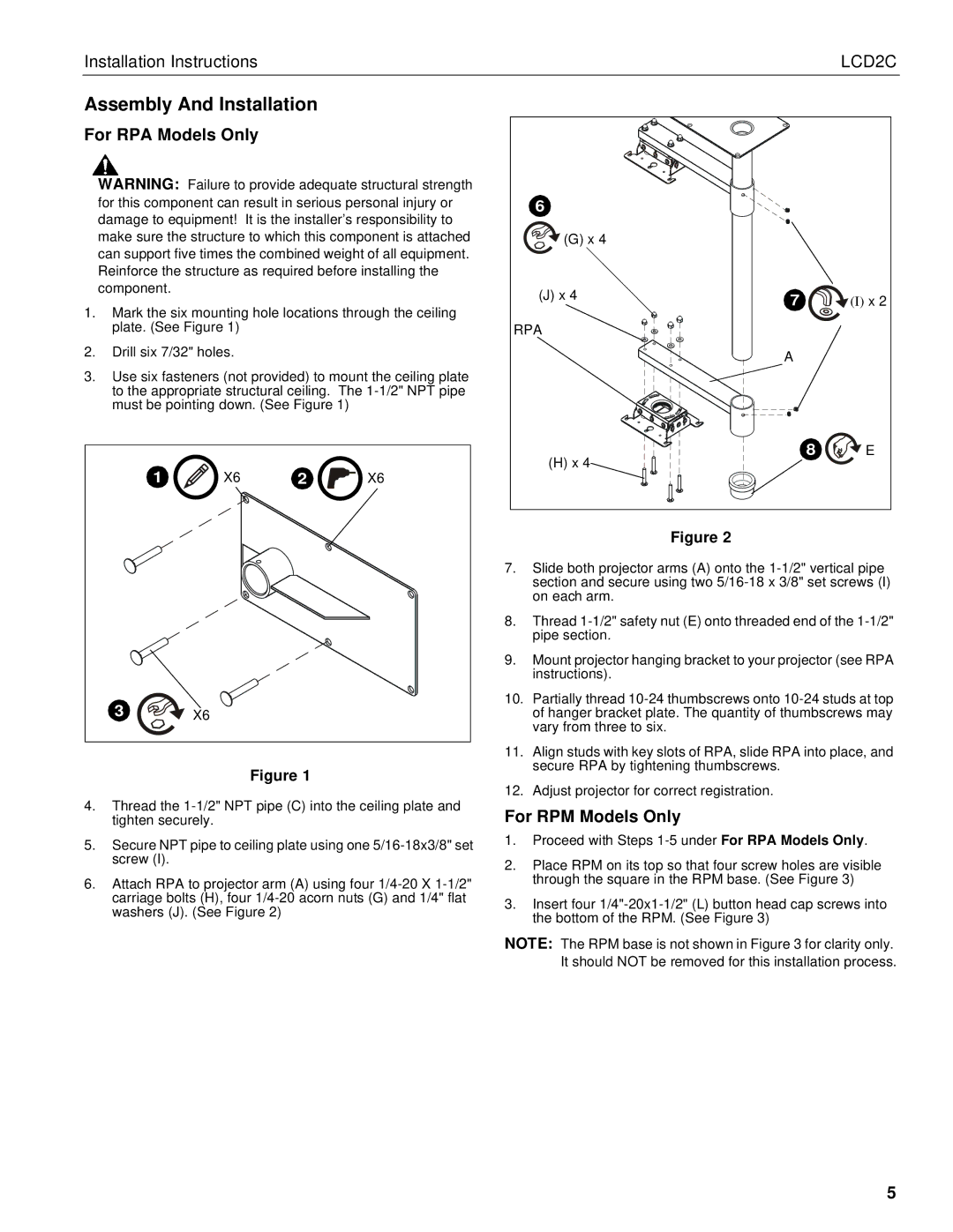 Chief Manufacturing LCD2C installation instructions Assembly And Installation, Rpa 