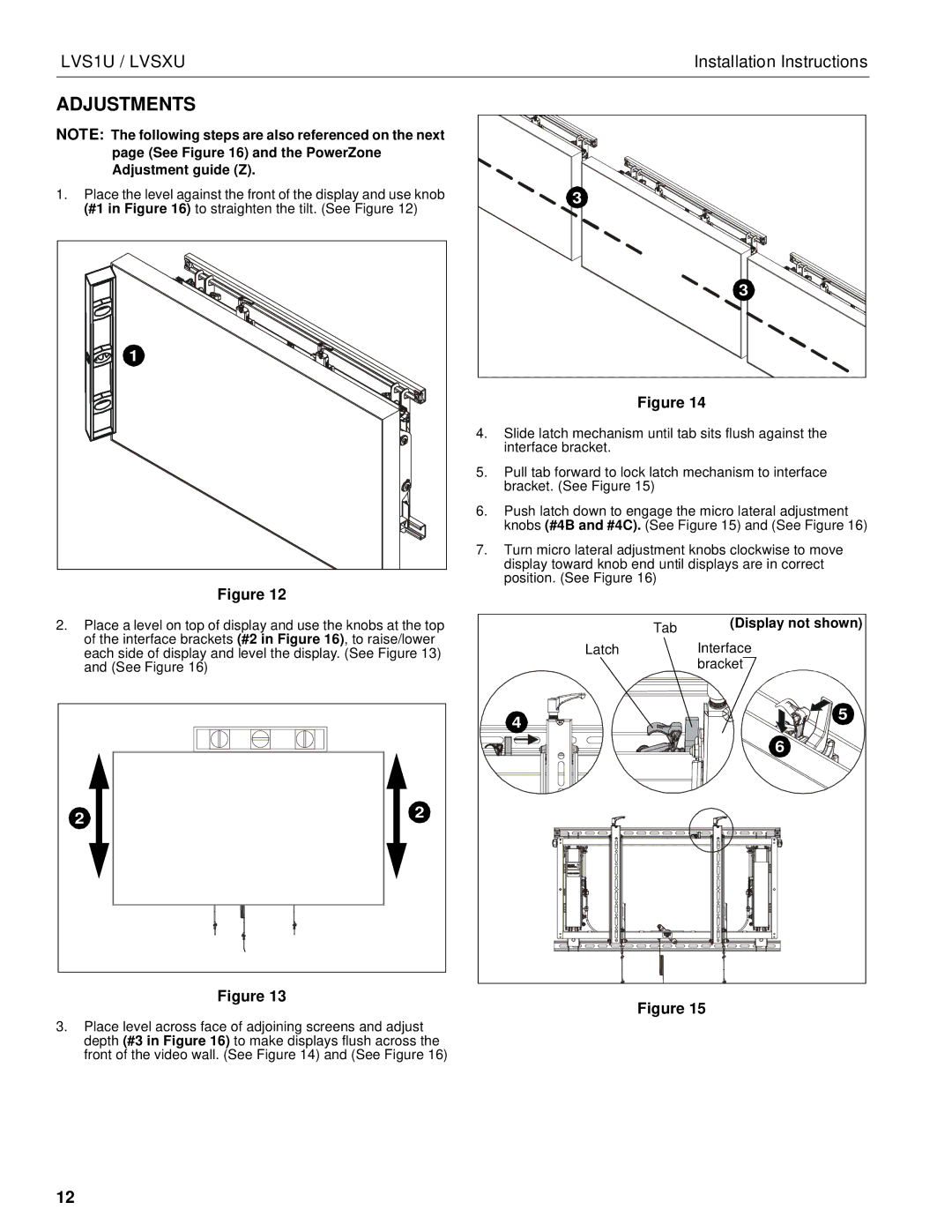 Chief Manufacturing LVS1U / LVSXU manual Adjustments 