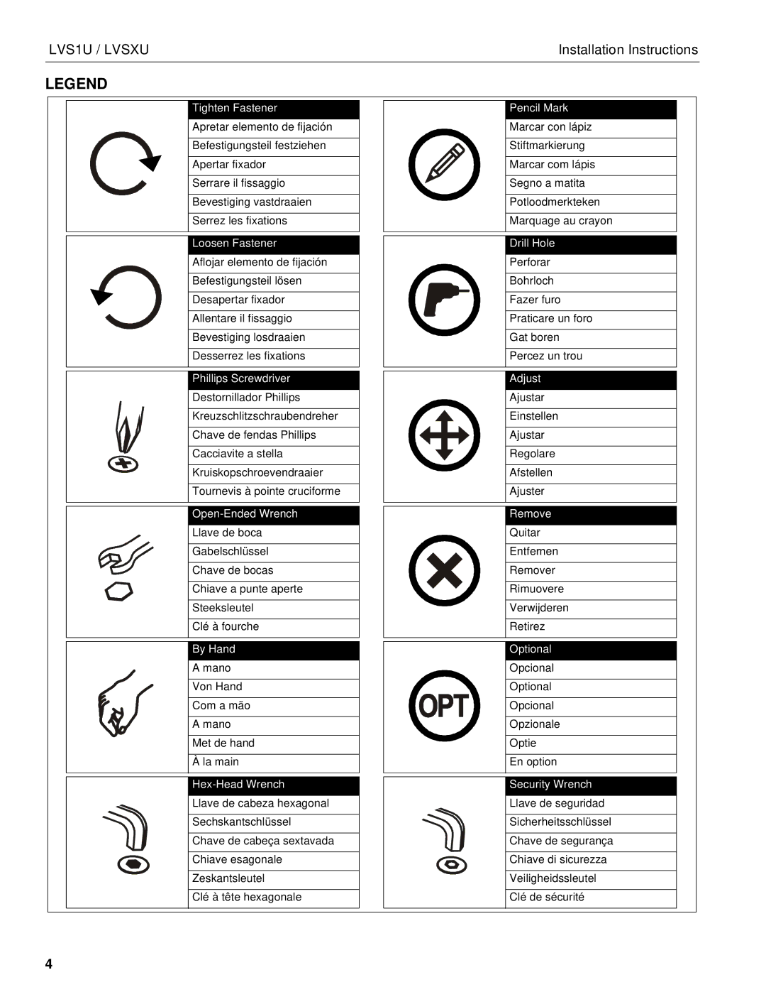 Chief Manufacturing LVS1U / LVSXU manual By Hand Optional 