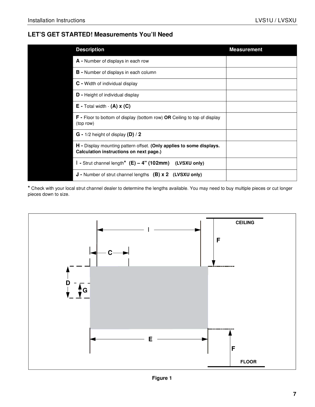 Chief Manufacturing LVS1U / LVSXU manual LET’S GET STARTED! Measurements You’ll Need, Installation Instructions 