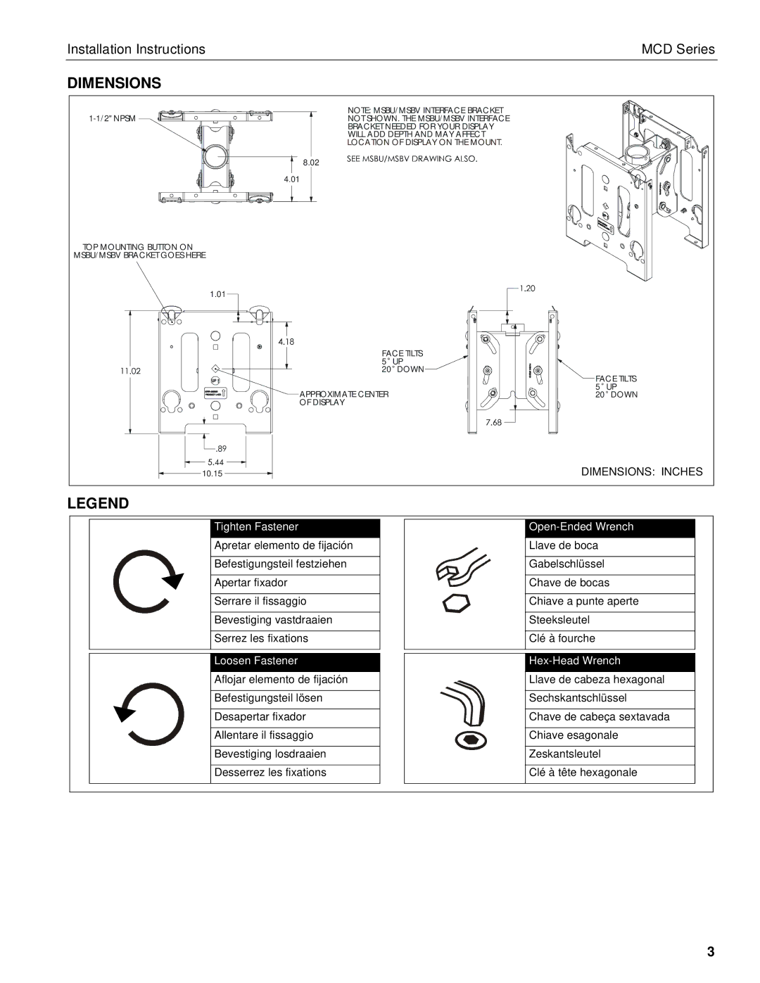 Chief Manufacturing mcd installation instructions Dimensions Inches 