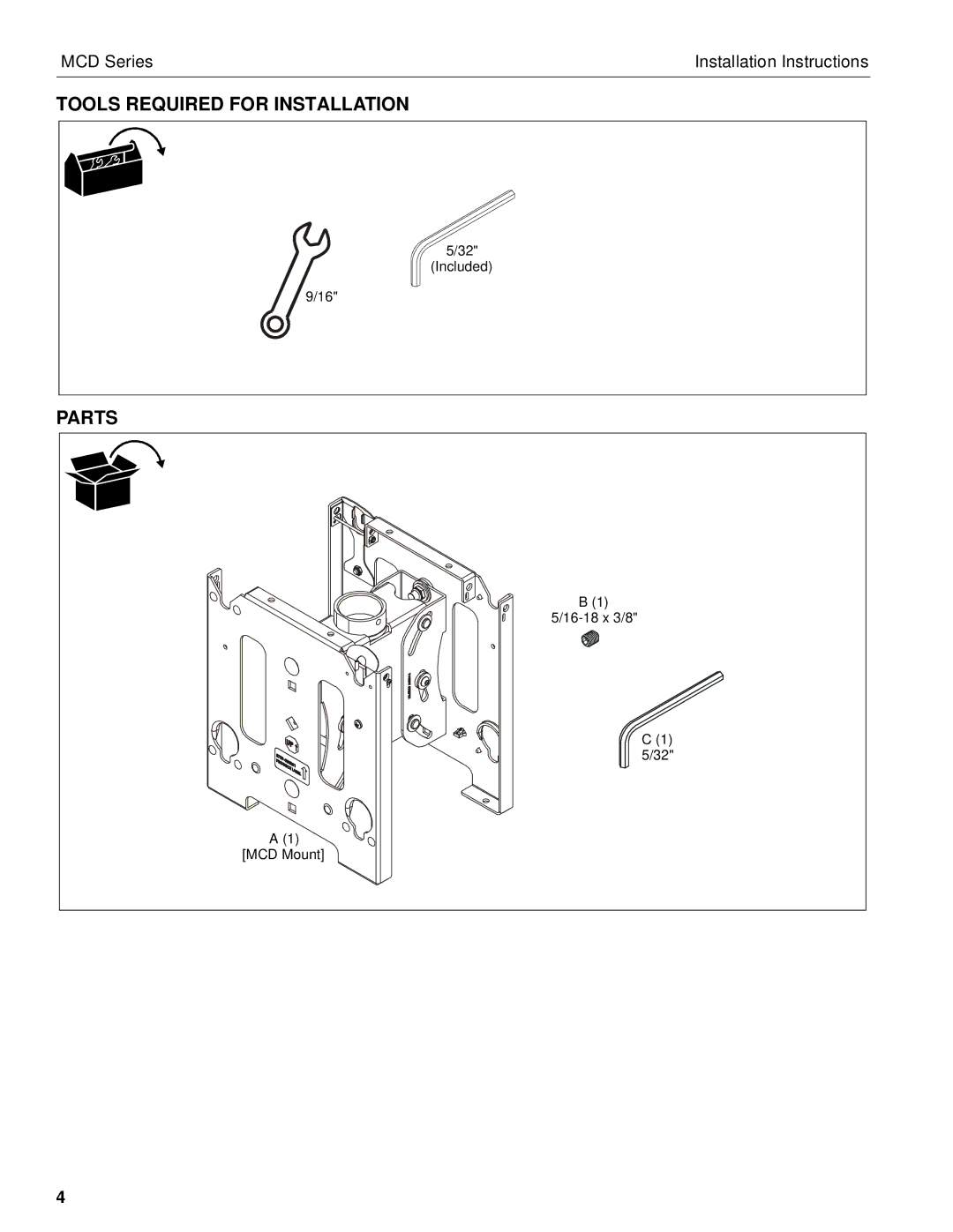 Chief Manufacturing mcd installation instructions Tools Required for Installation, Parts 