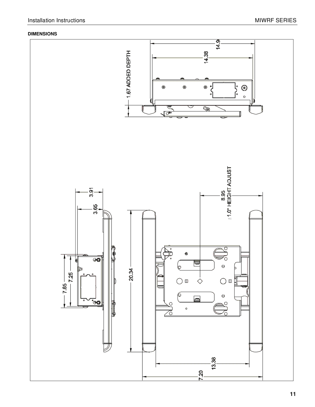 Chief Manufacturing MIWRF Series installation instructions Dimensions 