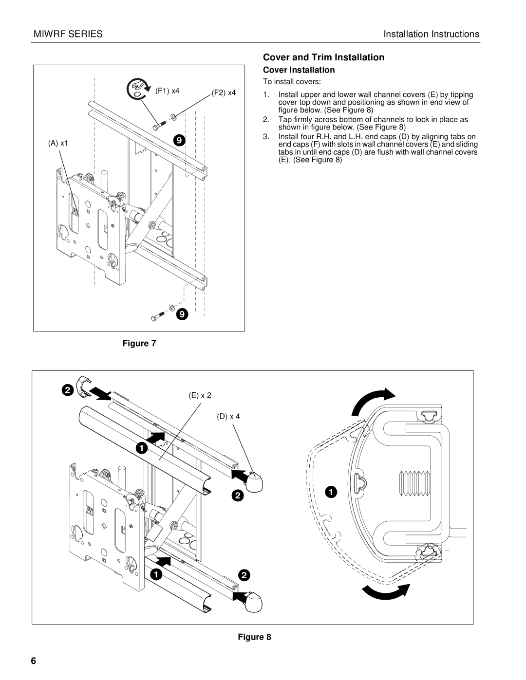 Chief Manufacturing MIWRF Series installation instructions Cover and Trim Installation, Cover Installation 