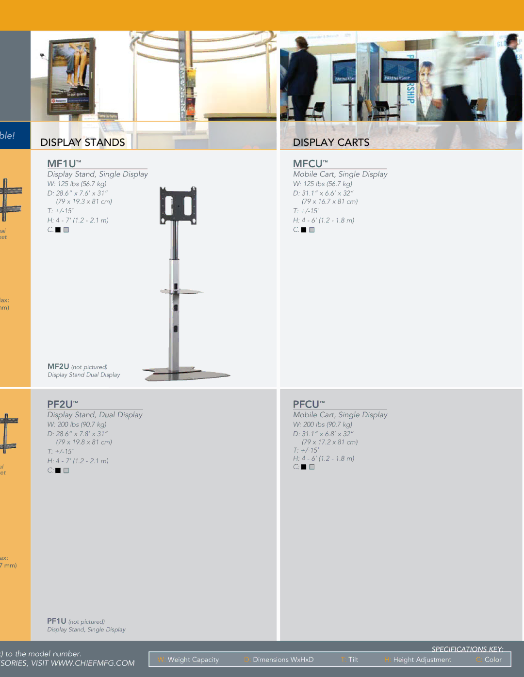 Chief Manufacturing Mobile Carts & Stands manual MF1U, PF2U, Mfcu, Pfcu 